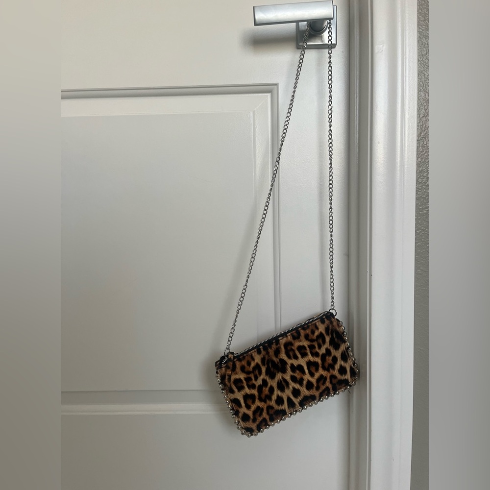New Zara leopard print bag chain strap shoulder beaded accent purse - Picture 4 of 8